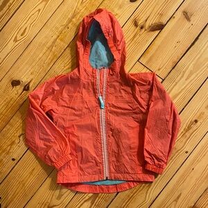 EUC L.L. Bean Pink/salmon Rain Jacket with Turquoise Lining, Girls 5-6